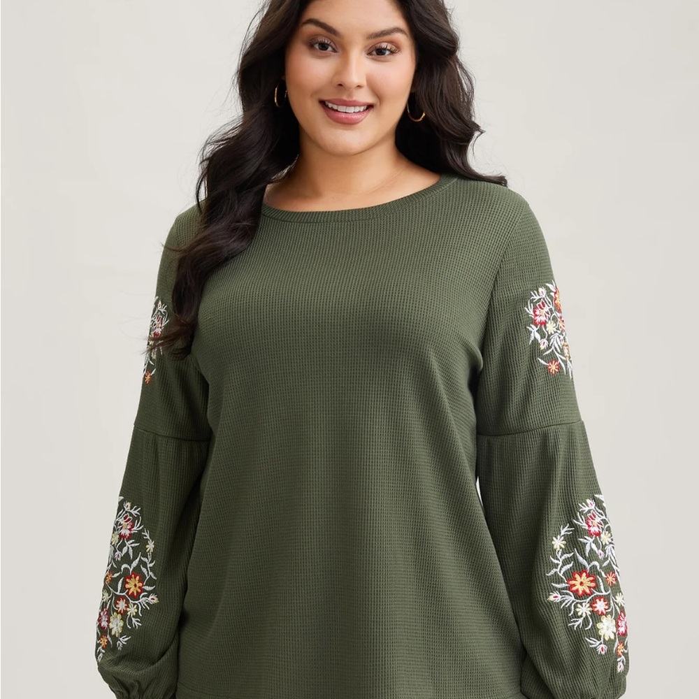 BloomChic Olive Embroidered Blouse